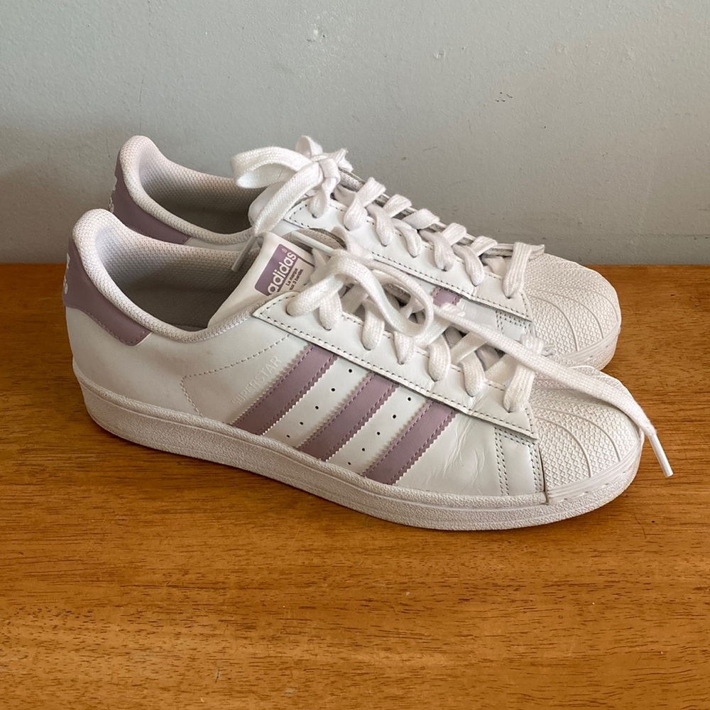 Adidas Superstar White with Pink stripes